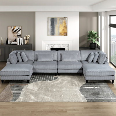 Ensemble de canapé modulaire 6 pièces 6 pièces 2X Fauteuils sans accoudoirs 2X Sièges d'angle 2X Repose-pieds Coussins