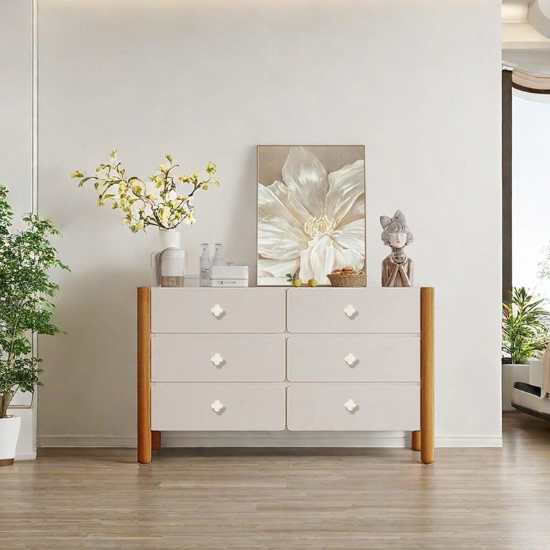 Six Drawer Sideboard with Concave Design, Light walnut