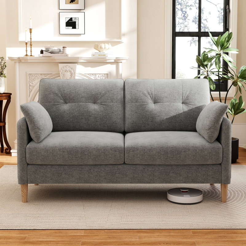 George 62’’ Chenille Tufted Loveseat Sofa with 2 Pillows And Storage Pockets Couches, Light Gray