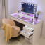 Maquillage pour meuble-lavabo avec plateau en verre HD et bandes lumineuses RVB intégrées, 13 grands tiroirs, poignées losanges USB et Type-C-1091180833