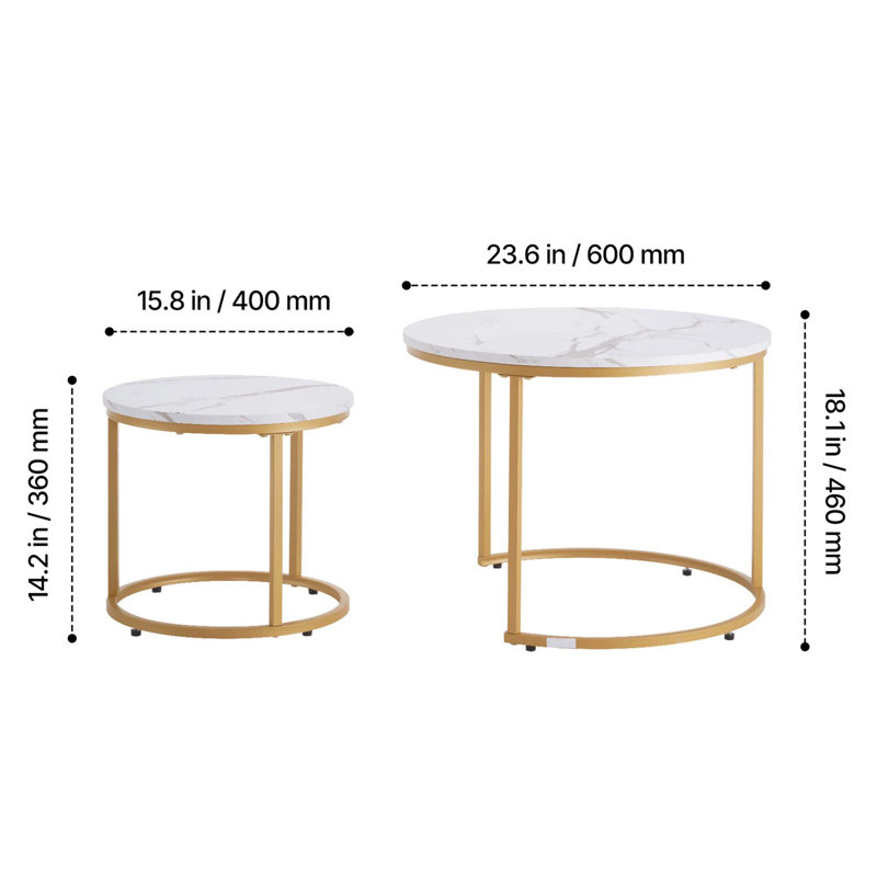 Ensemble de tables basses gigognes pour petits espaces, Antique Brown Top/Black Base, Wood