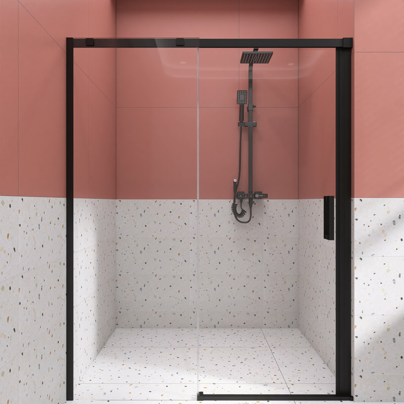 Porte de douche coulissante encadrée l 55 po x H 74 po, Noir mat