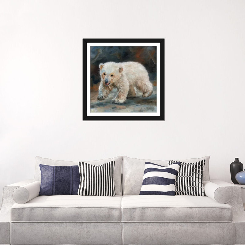 «Polar Bear Baby», impression sur toile, H 16 po x l 16 po x P 1 po, Papier beaux-arts encadré noir, Blanc