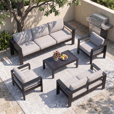   All-Aluminum Outdoor Patio Furniture for all Weather, 7-Person Patio Furniture Sets with Soft Cushion, 5-Piece Patio Conversation Sets with 3.2" Widened Armrest