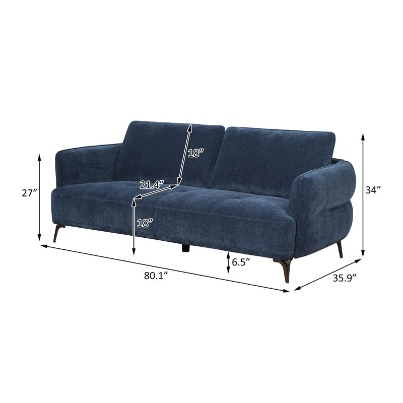 Ensemble de canapé rembourré 3 pièces en chenille bleu