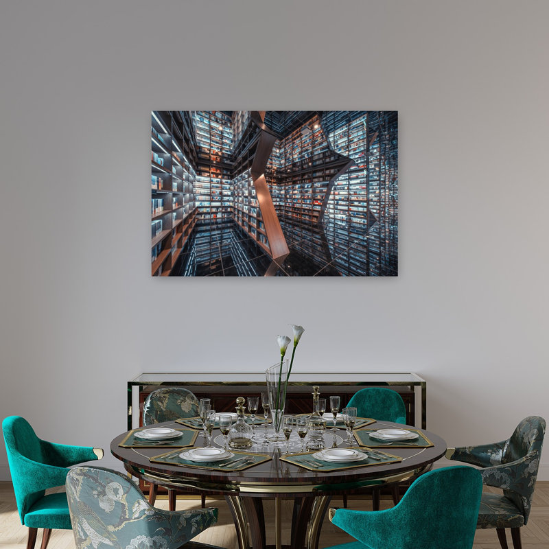 Infinite Library Reflections Geometric Modern Architecture Wall Art Print, H 32 po x l 48 po