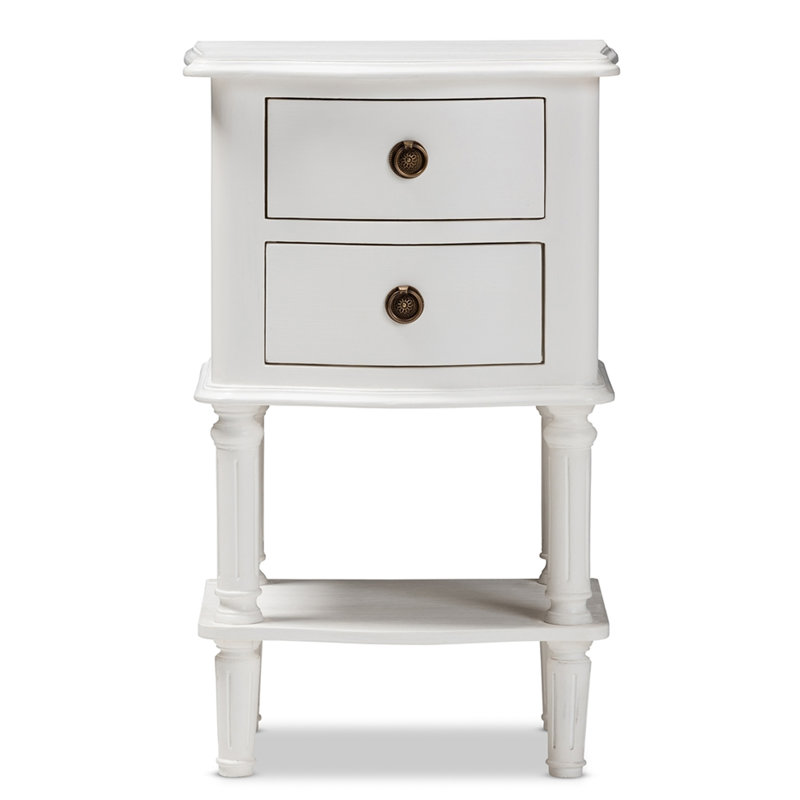 Julian 2-Drawer Nightstand With Open Shelf in White Finish, 25.59'' H X 15.75'' W X 11.81'' D