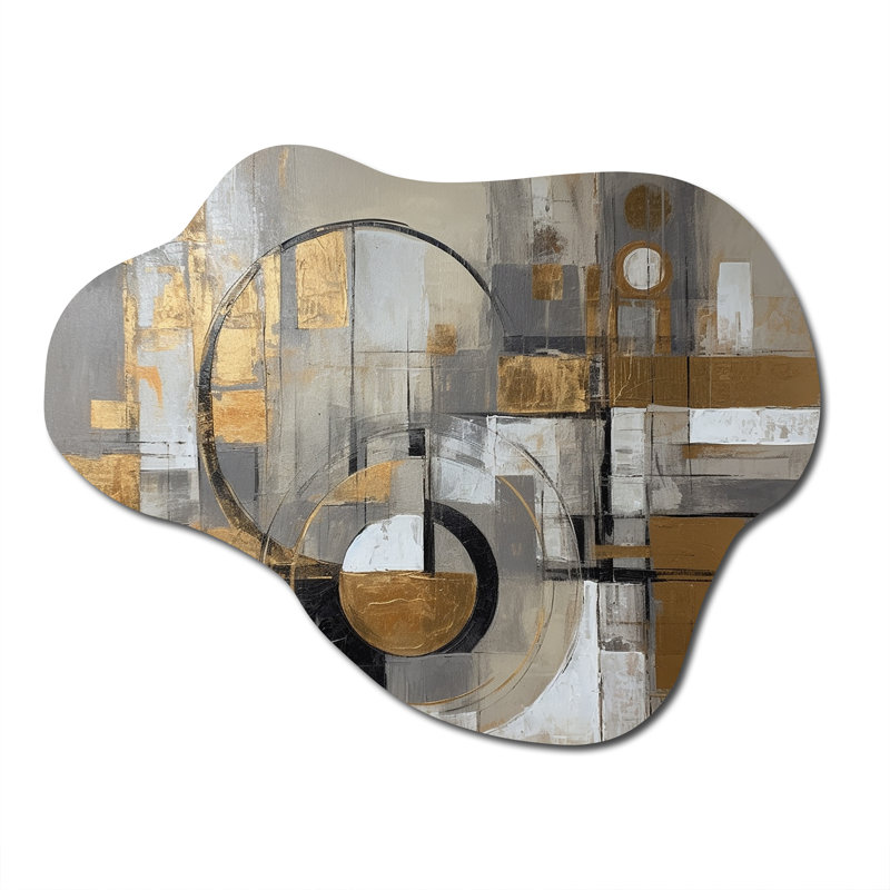 Or et gris, simplicité radicale I - impression abstraite de sculpture murale en métal de style Mid-Century abstrait nuage