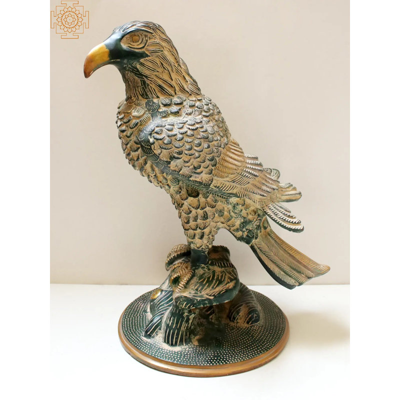 15" Brass Eagle Figurine – Handcrafted Majestic Bird Sculpture for Shelf, Console & Office Decor