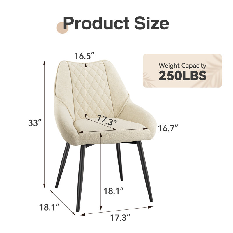 Chaise d'appoint rembourrée en tissu pour salle à manger (ensemble de 2), Beige
