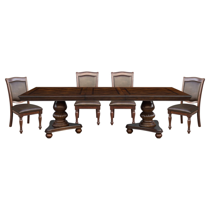 Table de salle à manger de style traditionnel avec chaises à rallonge et 4 chaises latérales pour salle à manger 5 pièces