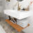 Wall-Mounted Floating White Rectangular Acrylic Integrated Basin With Striped Shelves Layer Bathroom Vanity In Dark Walnut-163598374