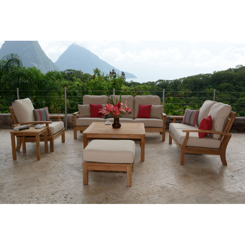 Monterey Teak Outdoor Ottoman, Canvas Regatta Sunbrella® Canvas