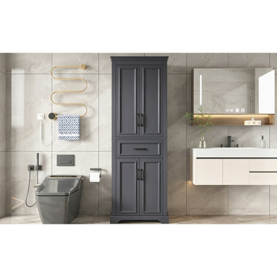 [Viedo] Meuble-lavabo autoportant de 70,8 po, conception moderne et élégante, 4 portes et 1 tiroir, rangement peu encombrant avec tablettes réglables, portes à charnières amortissantes, finition peinte durable