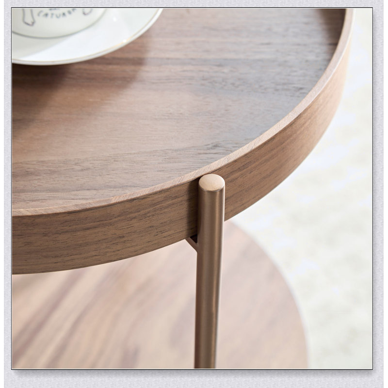 2-Piece Modern 2 tier Round Coffee Table Set for Living Room,Easy Assembly Nesting Coffee Tables, Walnut