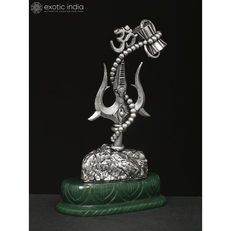 4 Inch Small Stylized Trishul on Green Aventurine Gemstone Base