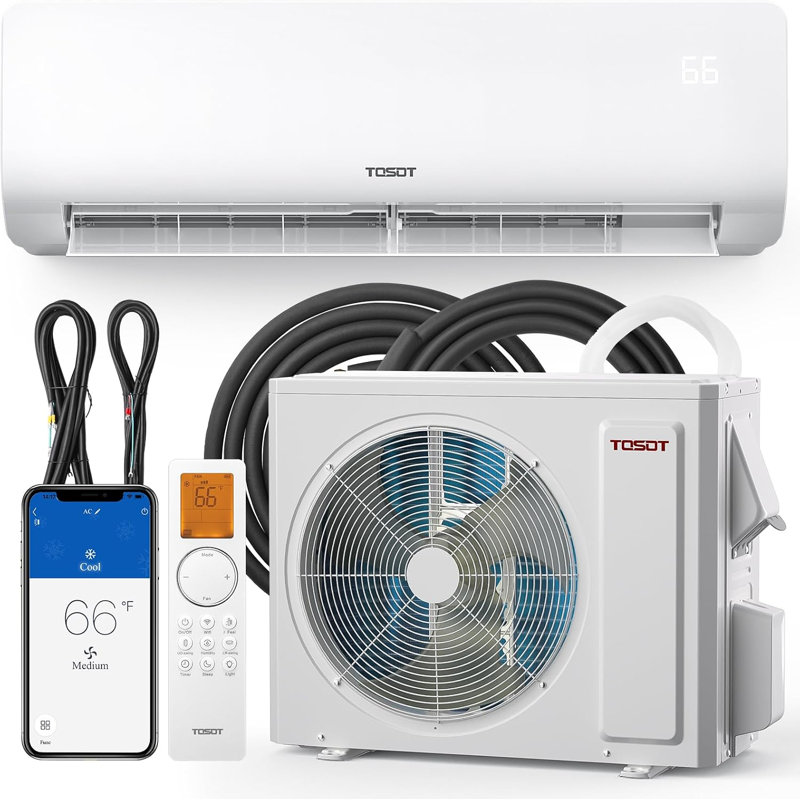Système de climatisation et de chauffage mini-split TOSOT 24 000 BTU, unité de climatisation inverter sans conduit compatible Wi-Fi 19 SEER2 avec ensemble de conduites en cuivre de 4,9 m, commande vocale, 208-230 V, série Cosmo
