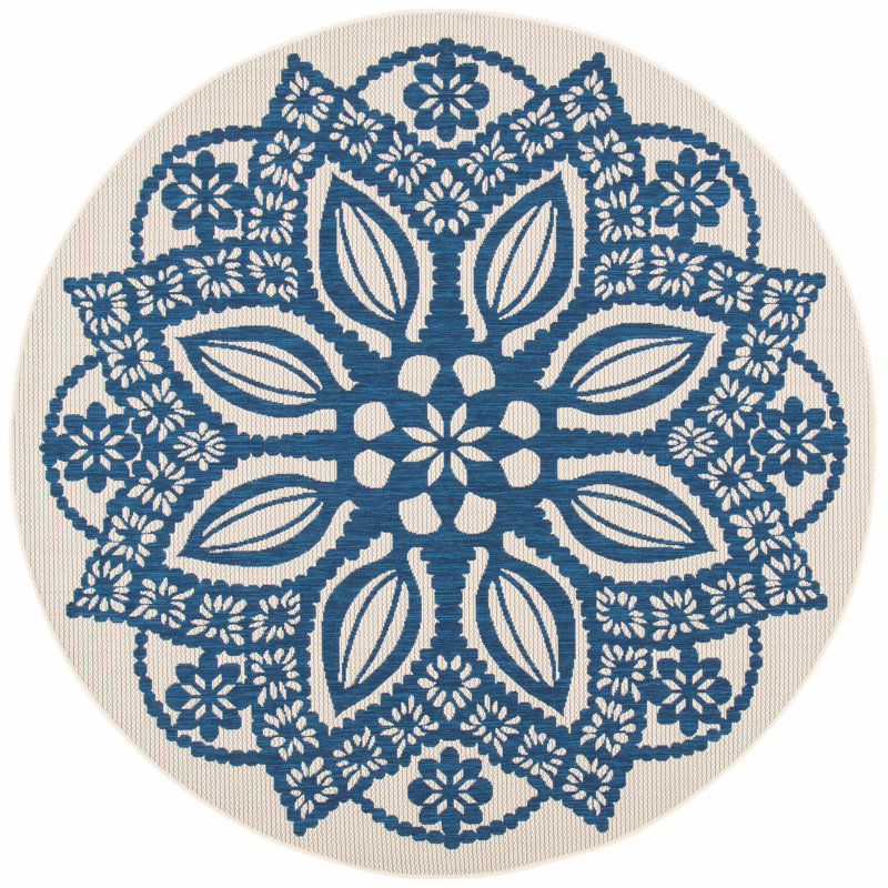 Arneshia Beige/Navy Indoor/Outdoor Area Rug, Round 6'7"
