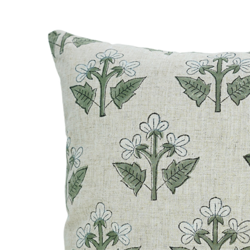 Housse de coussin en lin imprimée à la main Artisan, H 14 po x l 36 po, Rectangulaire