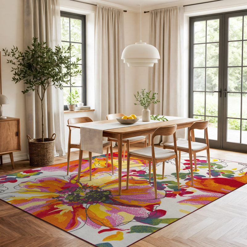 Tapis antidérapant florent orange / rose / ivoire Florentia, Rectangle 7 pi 10 po x 10 pi