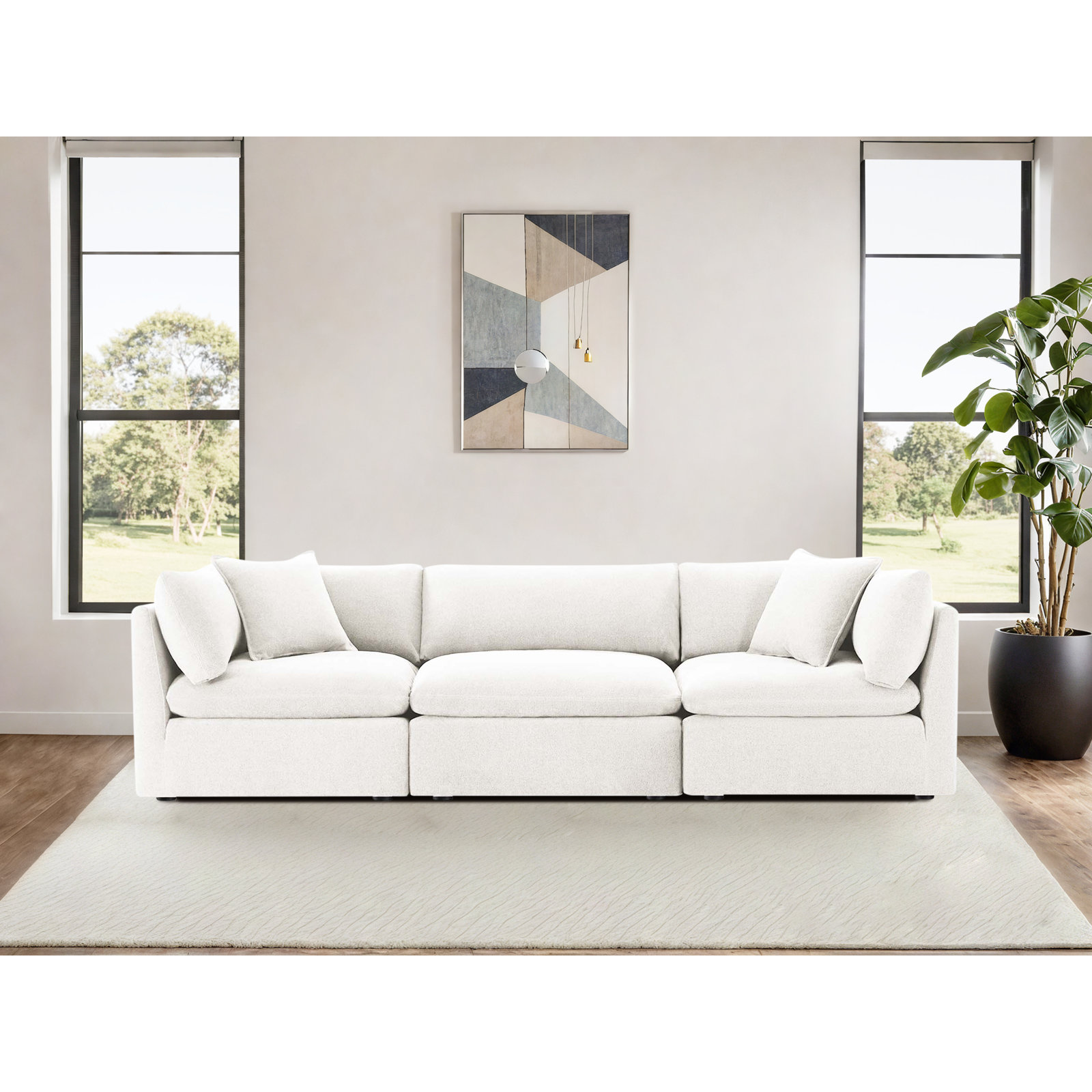 Annabella 122" Modular Sofa, Elite Ivory Textured Performance Chenille