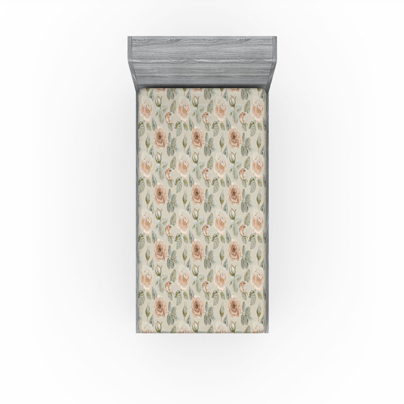 Drap-housse Ambesonne, Taupe chaud, brun clair, kaki / floral, Drap-housse simple TG