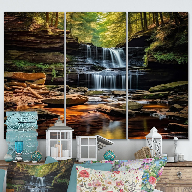 Pennsylvanie, Ricketts Glen State Park, impression sur toile 3 pièces, H 40 po x l 60 po x P 1 po