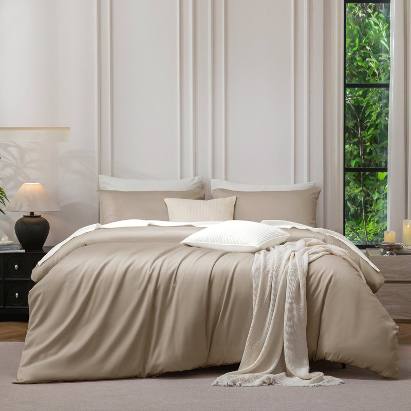 Ensemble de housse de couette MooMee, Housse de couette pour très grand lit et 2 taies, Gris tanné