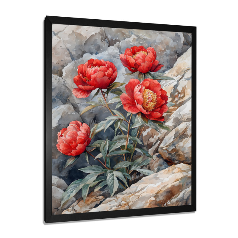 Buckminster - Floral Canvas Art Print, H 32 po x l 16 po, Reproduction encadrée sans passe-partout, Noir, noir, noir, noir