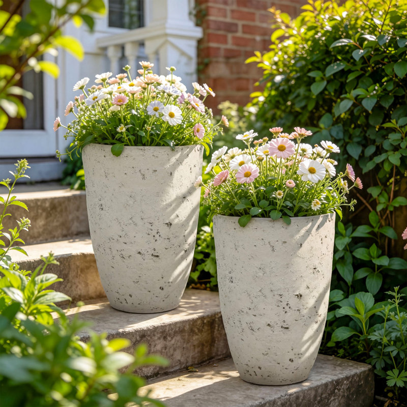Grands pots à fleurs 19,5 "en résine pour plantes d'extérieur, grands pots de fleurs robustes, résistants aux intempéries