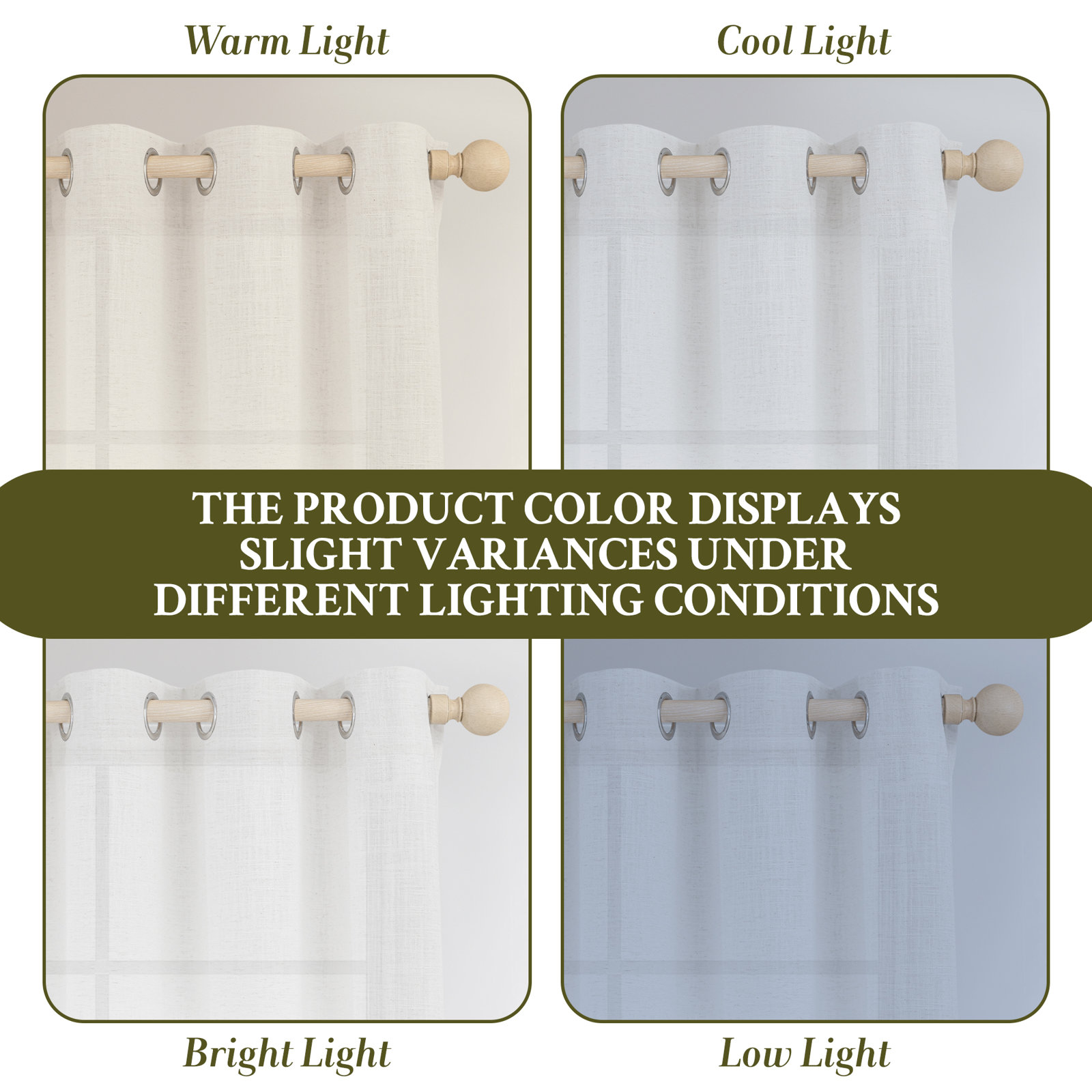 Kambi Semi-Sheer Linen Blend Curtain Set, White, 52" W x 96" L