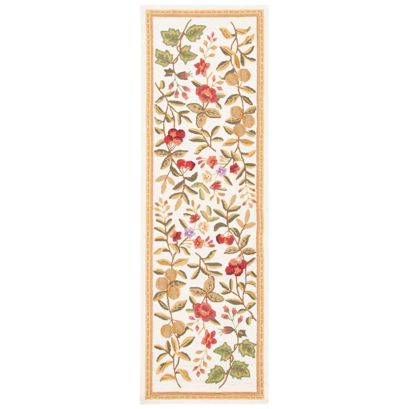 Kinchen Hand Hooked Wool Pile Floral Rug, Runner 2'6" x 8'