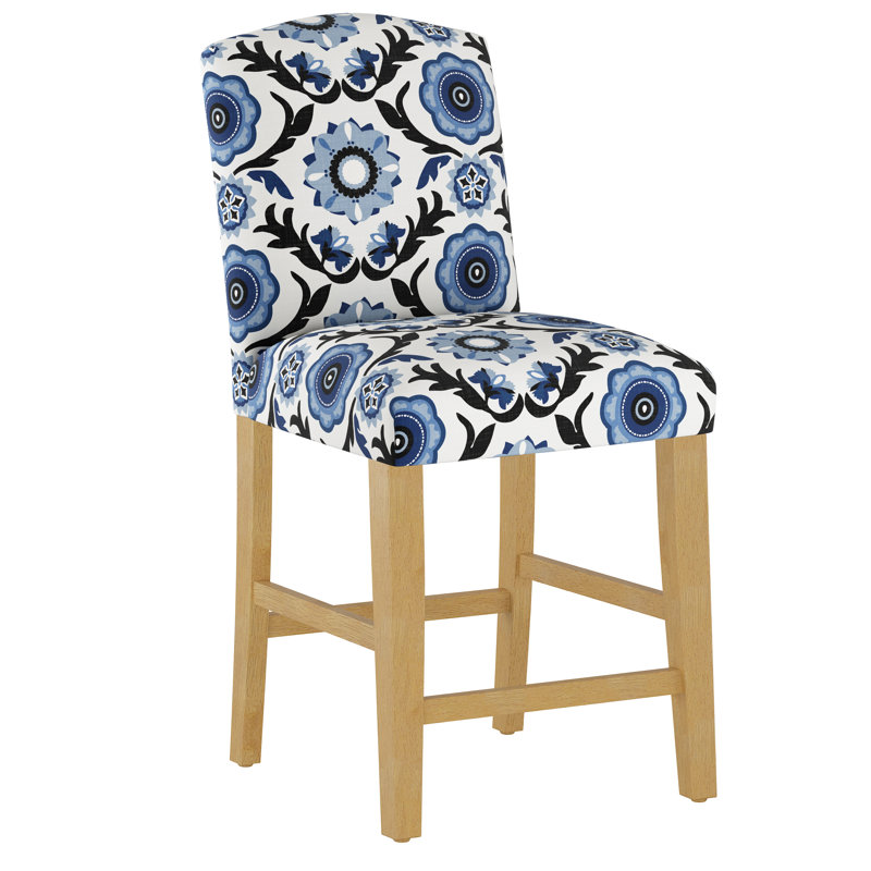 Tabouret de bar et de comptoir April, Tabouret de comptoir (siège d'une hauteur de 26 p, Bleu Tulum, Bois naturel