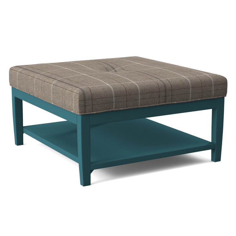 Hammond Square Ottoman, Antique Black Finish, Taupe Plaid; 0126-73