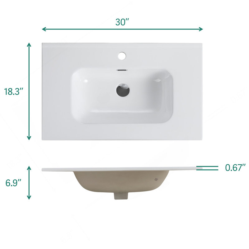 Integrated White Ceramic Basin, Drain Not Included