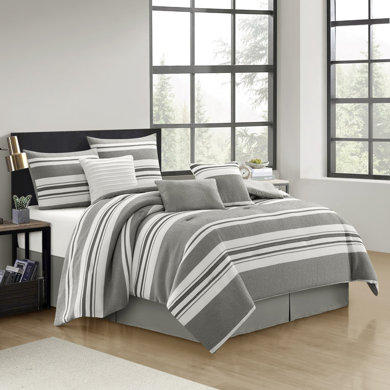 Neveah 7 Piece Striped Comforter Set, King Comforter + 6 Additional Pieces Included