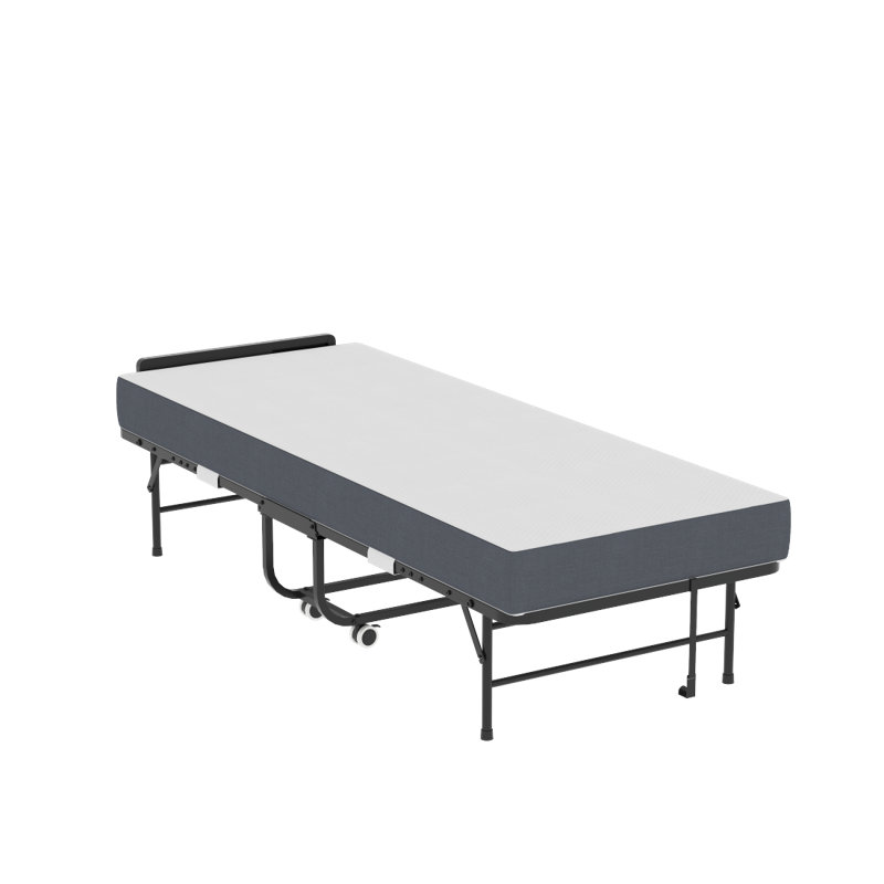 Lit pliant de 75 po avec tête de lit réglable et mousse à mémoire de forme de 5 po, lit d'invité escamotable peu encombrant pour les personnes de grande taille, lit simple sur roulettes portatif, assemblage facile