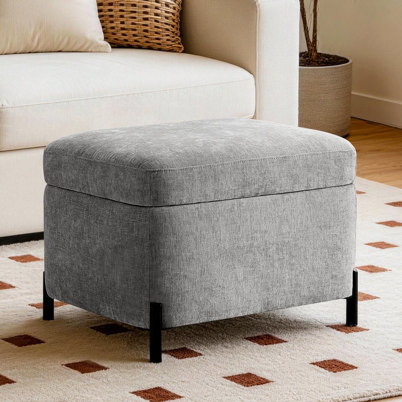 23.6" W Upholstered Chenille Flip Top Storage Ottoman, Light Grey