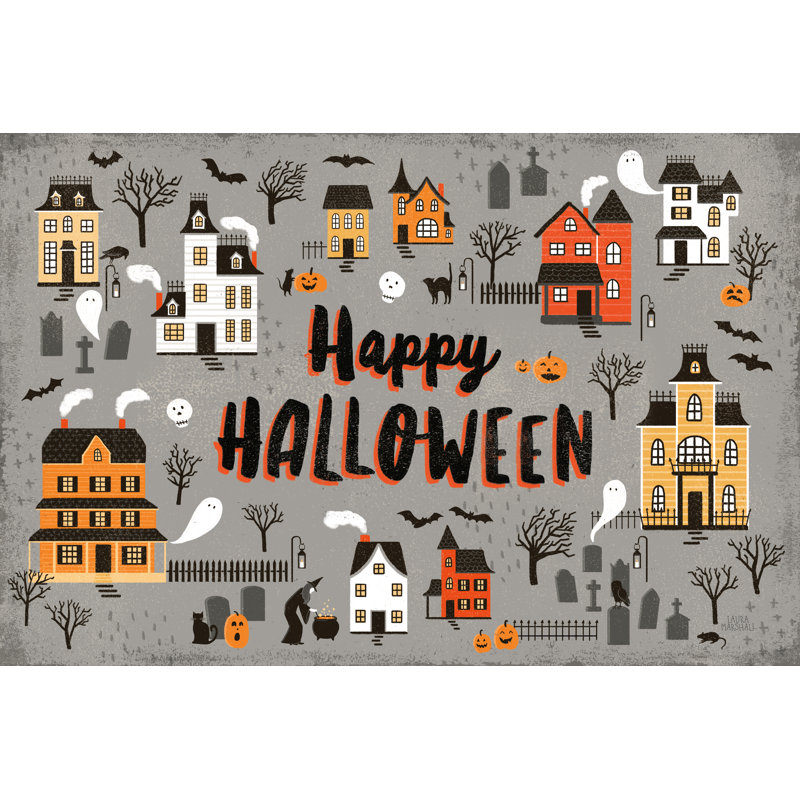 Spooky Village I - gris, H 32 po x l 48 po x P 1,25 po, Cadre simple argenté, Non