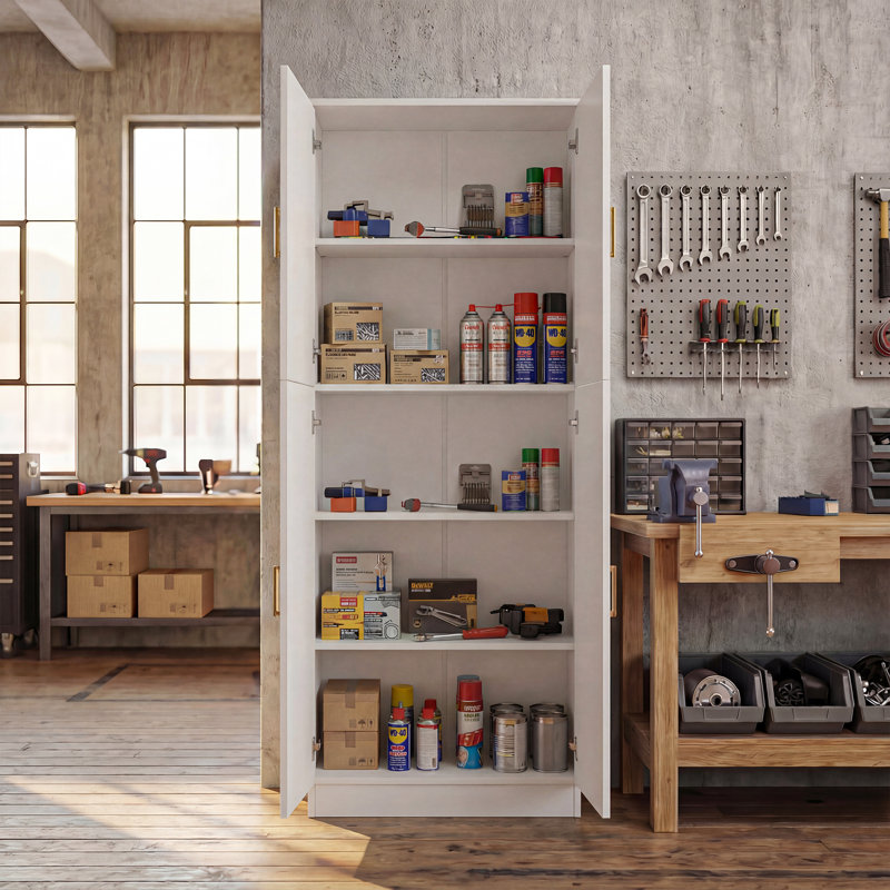 Armoire de rangement pour garage à 61 portes H 61,3 po, Blanc