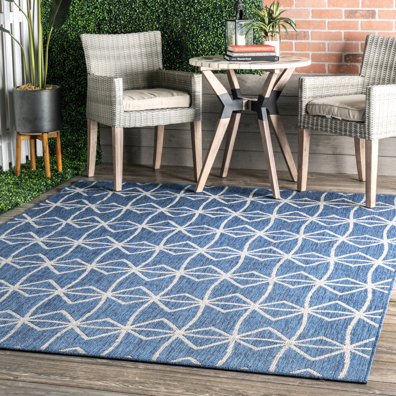Tapis intérieur / extérieur bleu Damacio, Rectangle 3 pi 7,2 po x 5 pi