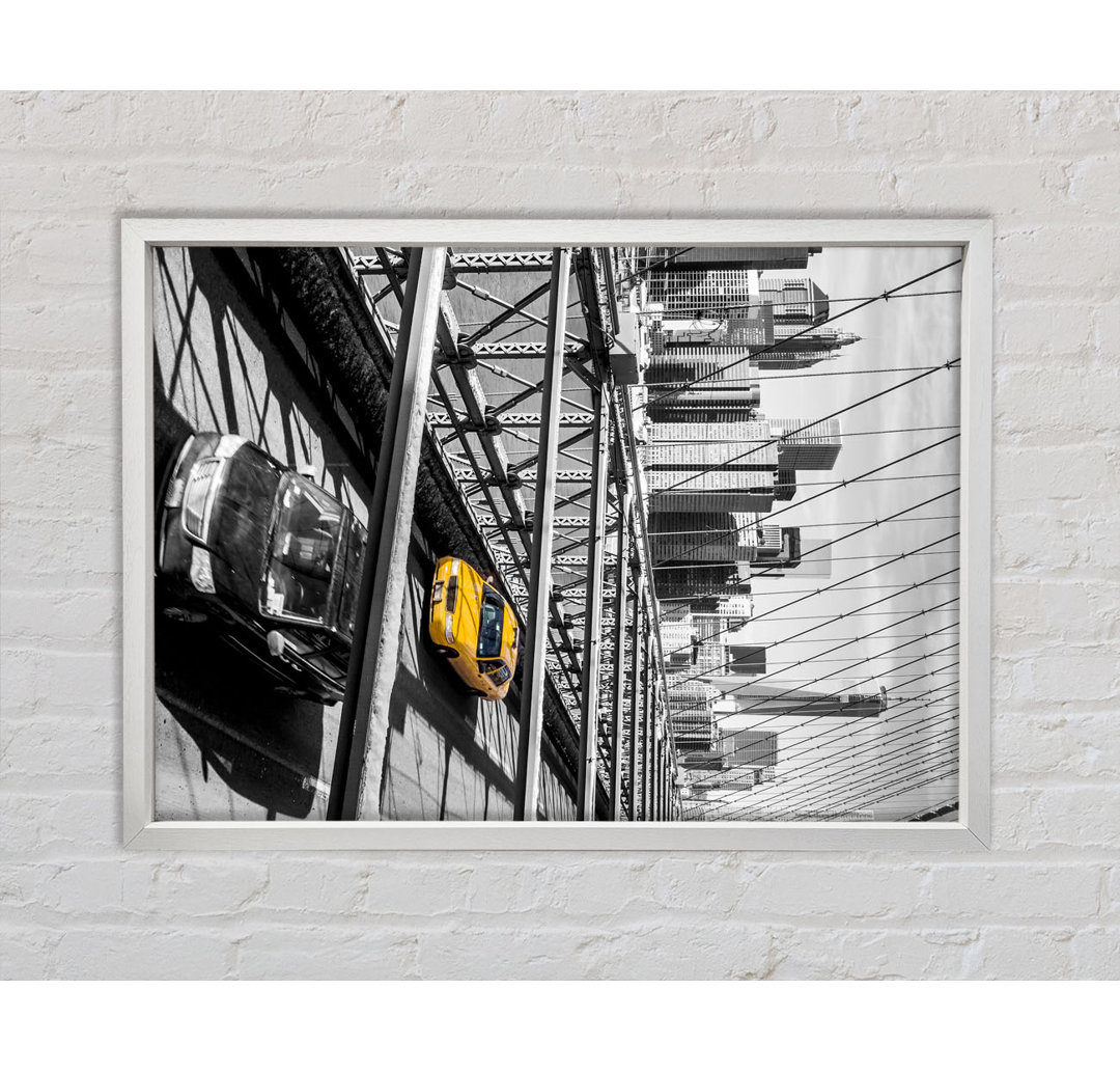 Brooklyn Bridge Yellow Cab NYC - Einzelbildrahmen Kunstdrucke auf Leinwand