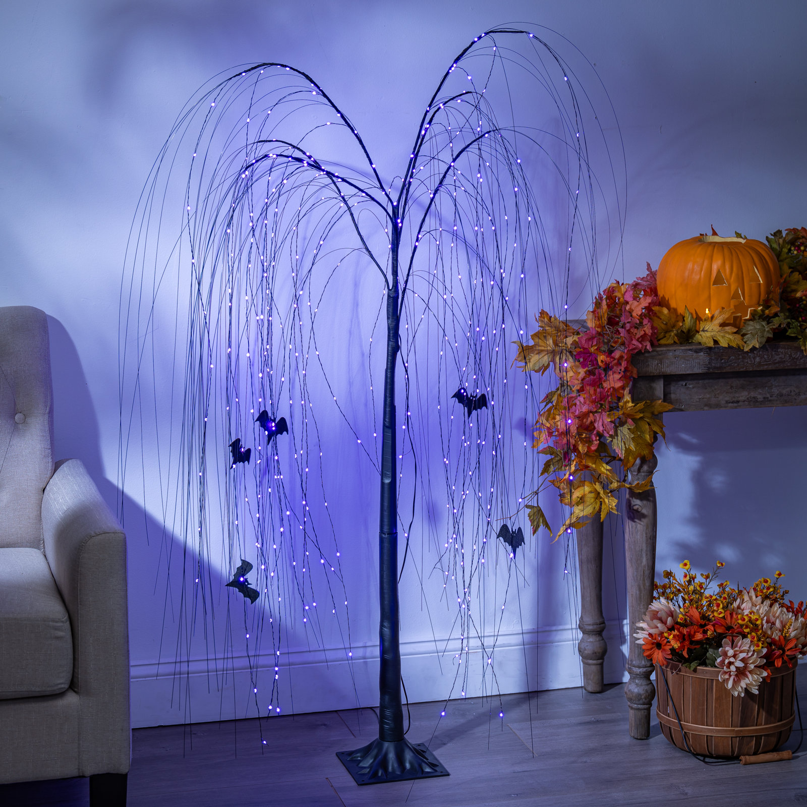 Lighted Black Willow Halloween Tree