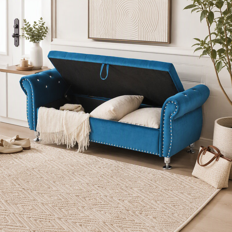Banc de rangement en velours doux 62,2 pouces