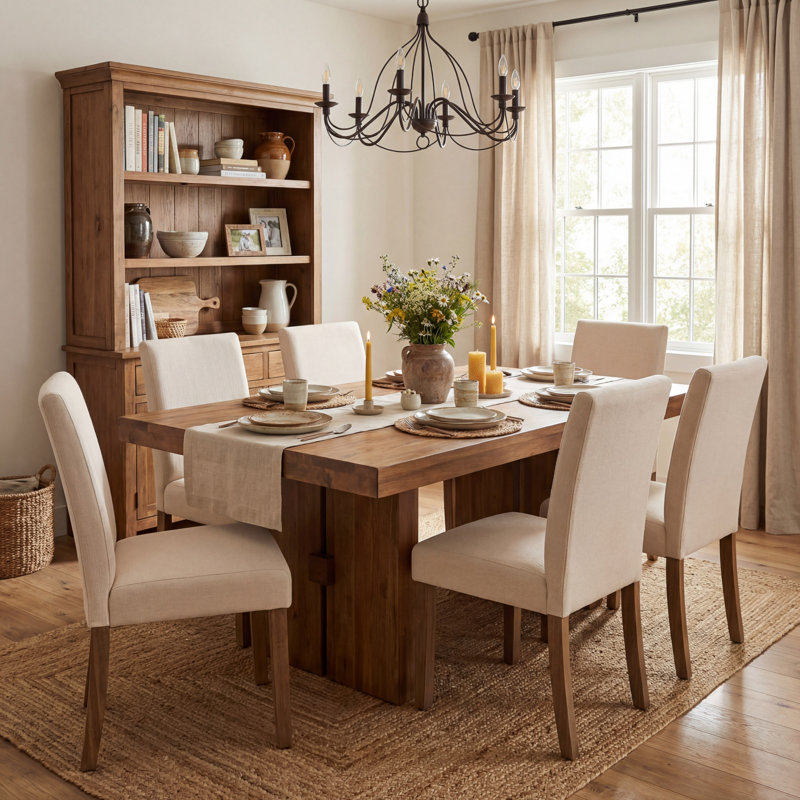 Chaise rembourrée à haut dossier Parsons, Tissu beige, 6
