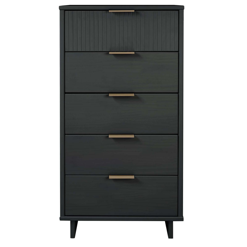 Granville 24" Modern Solid Wood Narrow Dresser with 5 Shelves in Charcoal Gray, Dark Gray