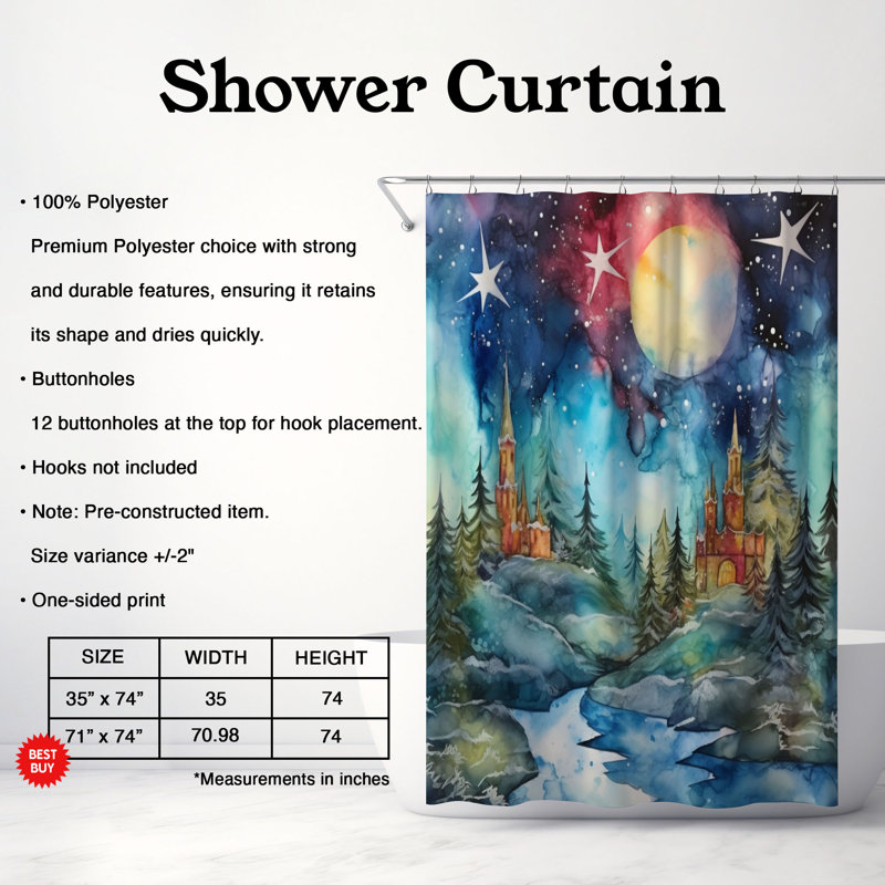 Peinture à l'encre d'hiver - Rideau de douche standard 1 pièce, H 74 po x l 71 po