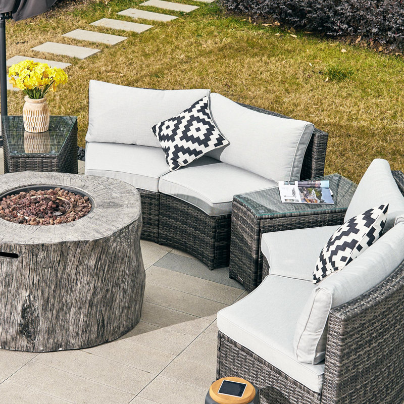 Orsin 6 Person Outdoor Conversation Set With Fire Pit Table