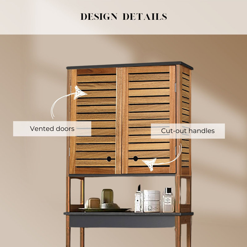 Over The Toilet Storage Cabinet with Double Vented Doors and Open Shelf, Brown and Gray - Elements Collection