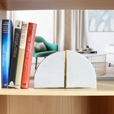 Serre-livres 2 pièces Nata - Ensemble de serre-livres décoratifs en marbre blanc pour la maison ou le bureau - Cadeaux pour les amateurs de livres